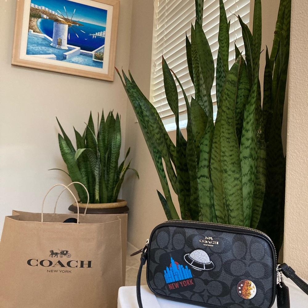 😱👜Like New Authentic Coach CROSSBODY POUCH WITH SPACE PATCHES - Picture 10 of 15